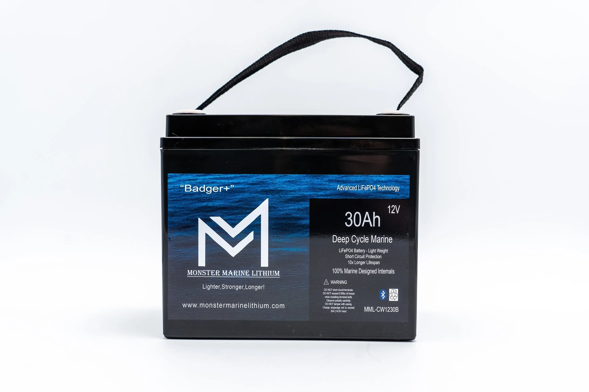 12v 30Ah Deep Cycle Lithium Marine Battery "Badger" - Bluetooth - MML-1230B