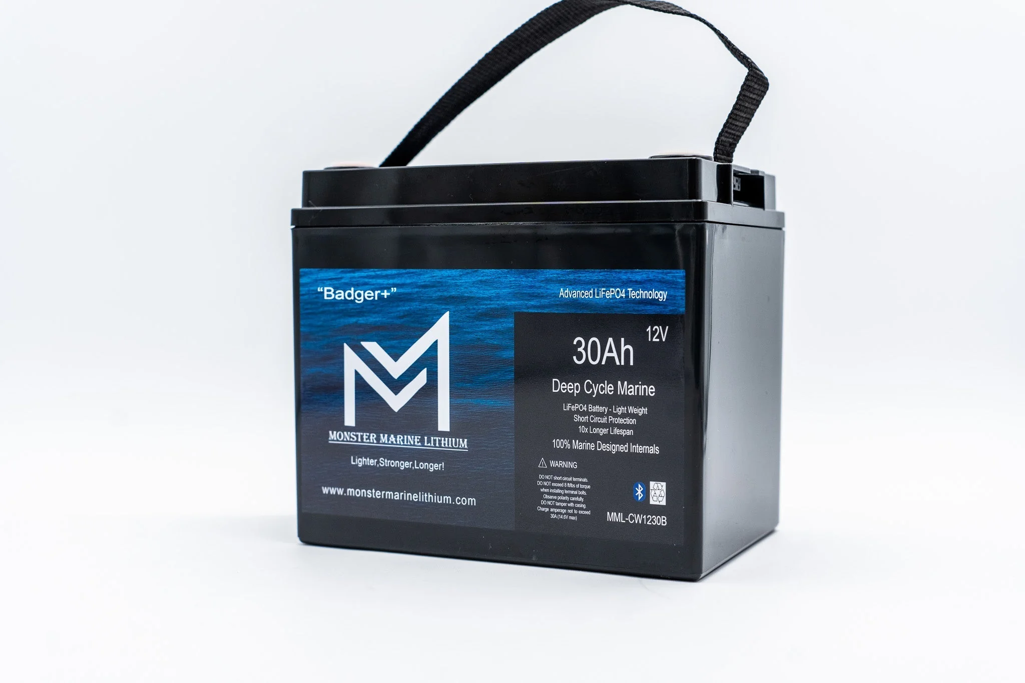 12v 30Ah Deep Cycle Lithium Marine Battery "Badger" - Bluetooth - MML-1230B - Image 2
