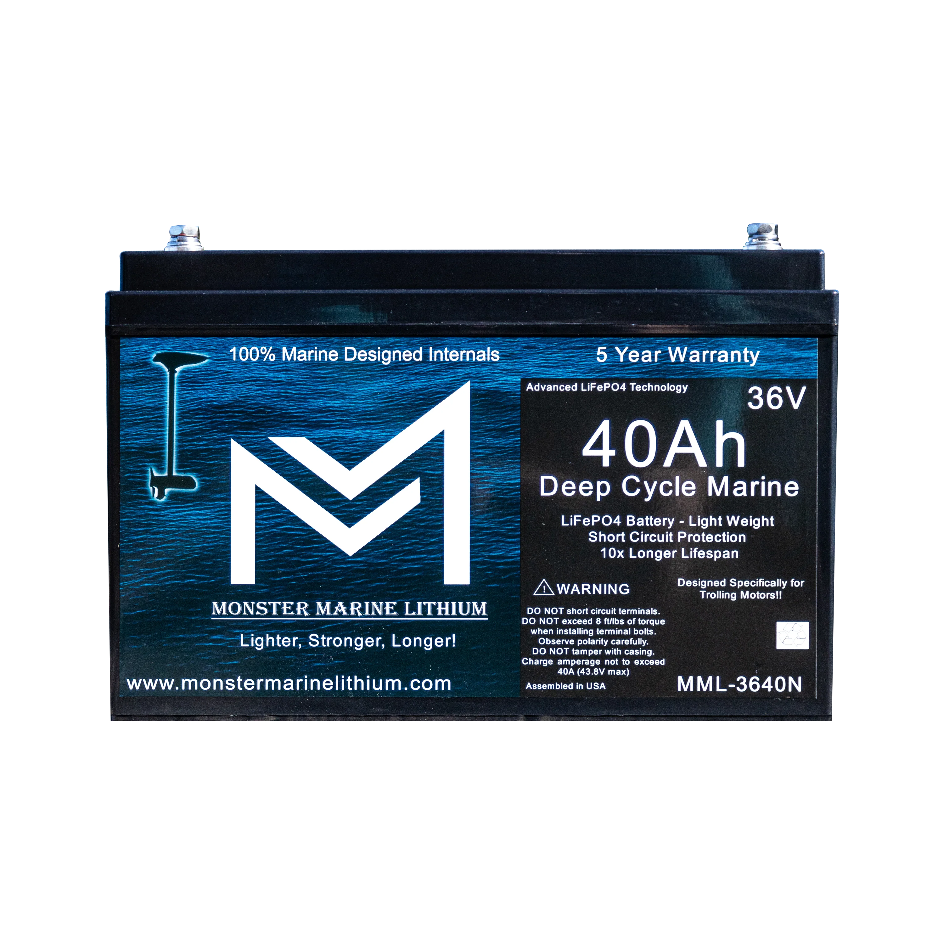 36V 40AH Bluetooth Deep Cycle Lithium Marine Trolling Battery MML-3640B