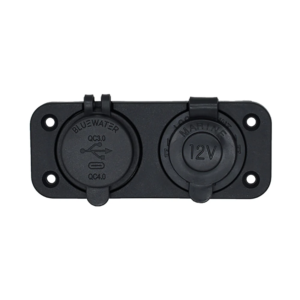 Bluewater Dual USB/USB-C 12V Combo Receptacle w/Plate [3000-4011]