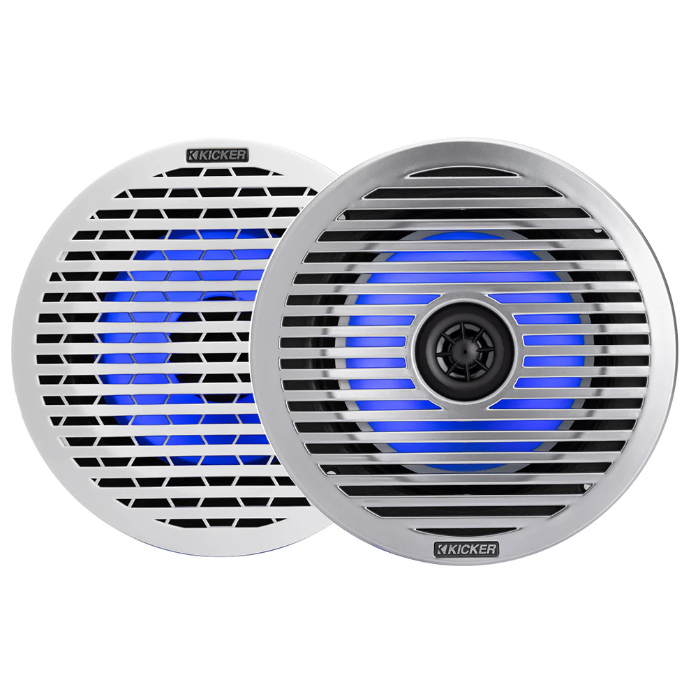 KICKER KM614FL 6.5" Low Profile Coaxial Marine Speakers w/RGB Lighting - 4-Ohm, White [51KM614FL]