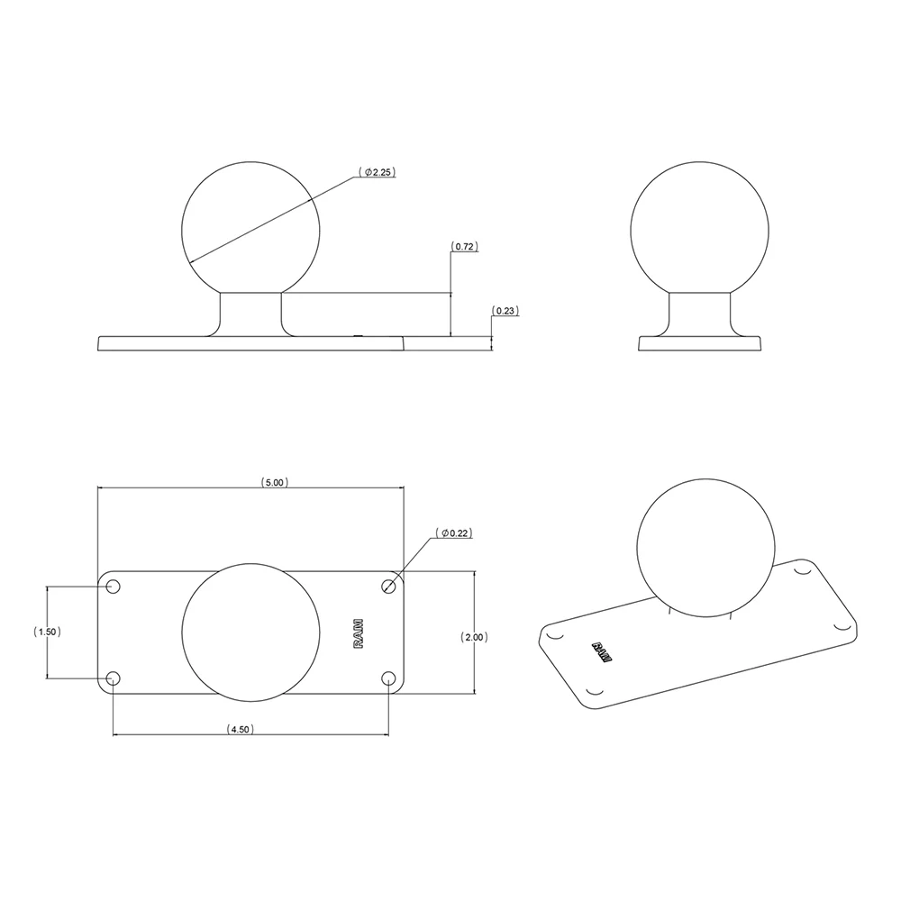 RAM Mount 2" x 5" Rectangular Base w/1.5" Ball [RAM-202U-25] - Image 2
