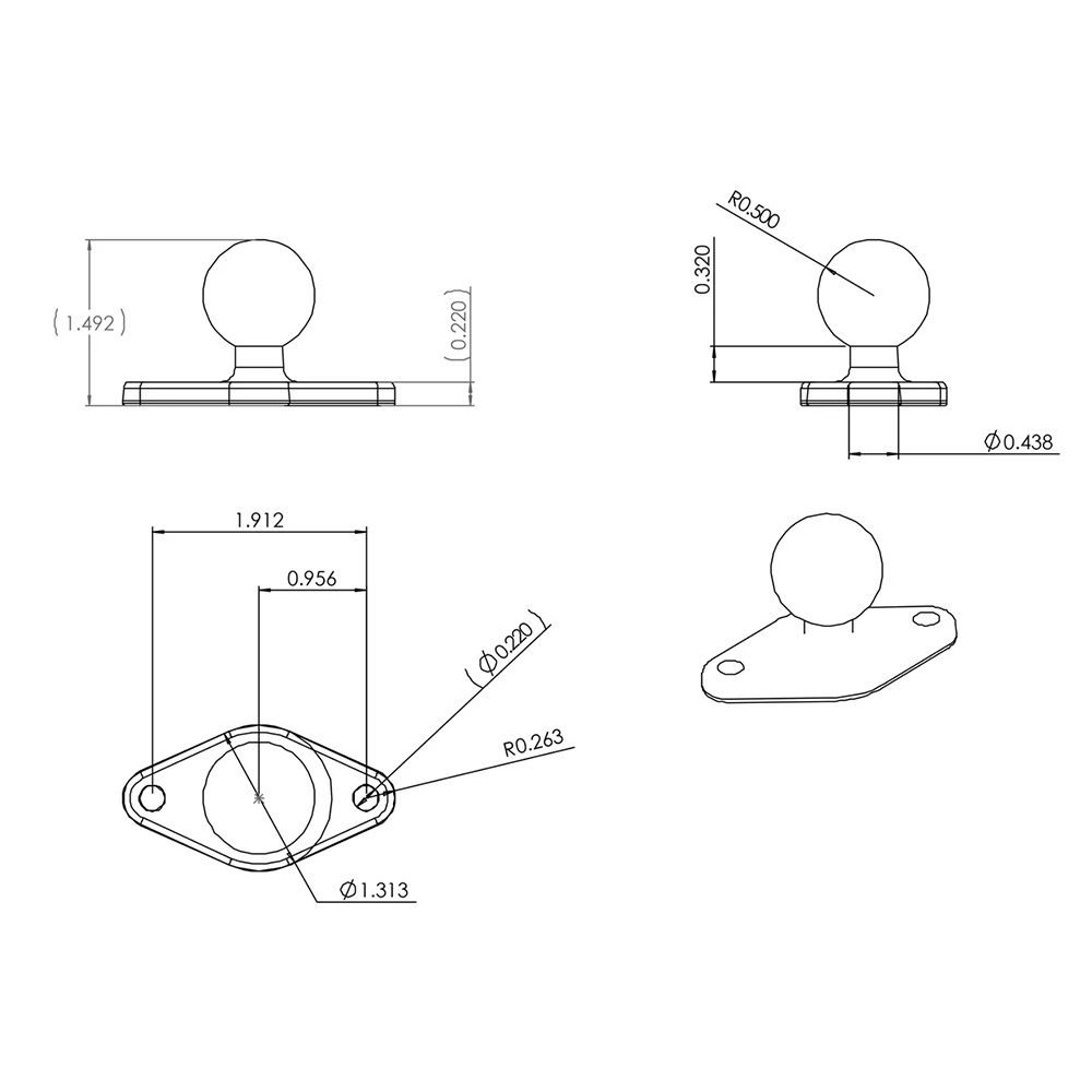 RAM Mount Chrome Diamond Base w/1" Ball [RAM-B-238CHU] - Image 2