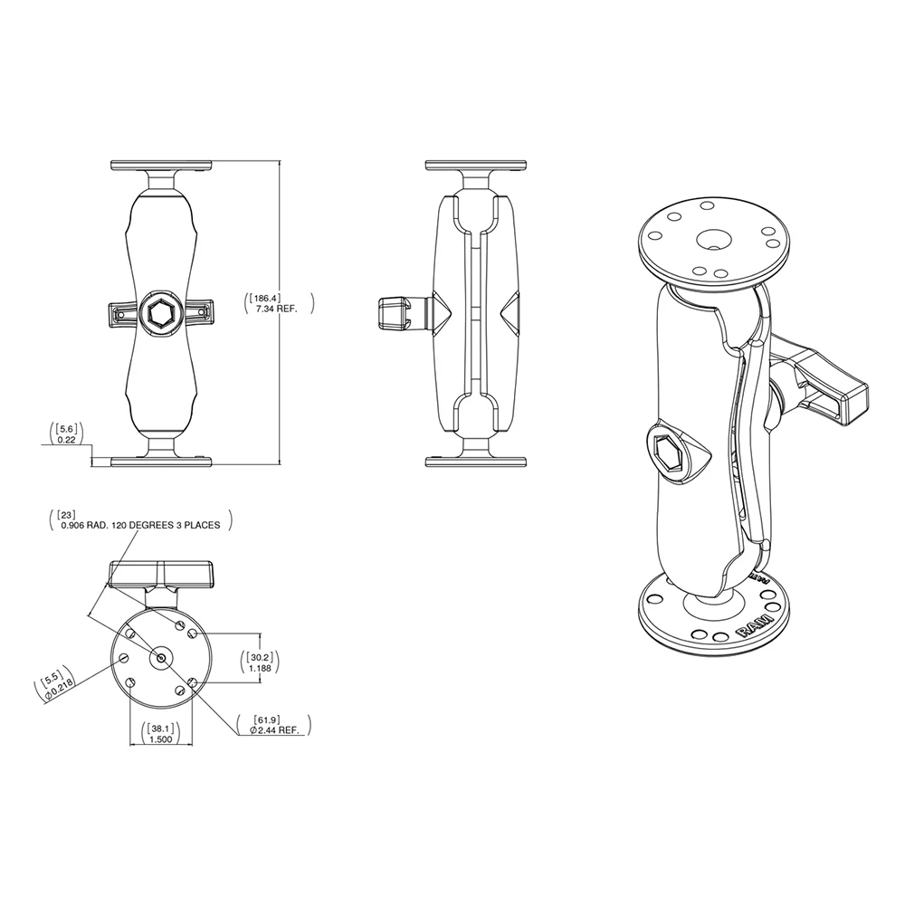 RAM Mount Double Socket Arm f/Garmin Fixed Mount GPS - 1.5" [RAM-101-G2U] - Image 2
