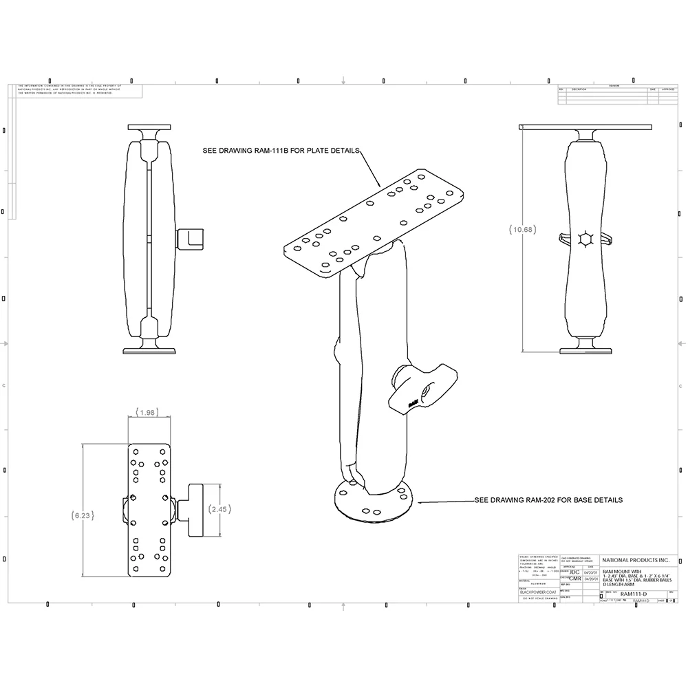 RAM Mount Marine Electronics Mount Long Arm Gimbal Bracket [RAM-111U-D] - Image 2