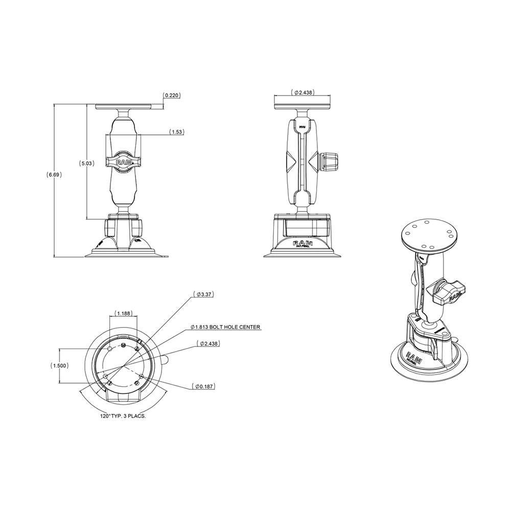 RAM Mount Twist Lock Suction Cup w/Round Base Adapter [RAM-B-166-202U] - Image 3