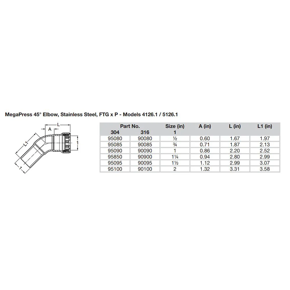 Viega MegaPress 1-1/2" 45 Stainless Steel 304 Elbow Street - Press Connection - Smart Connect Technology [95095] - Image 2