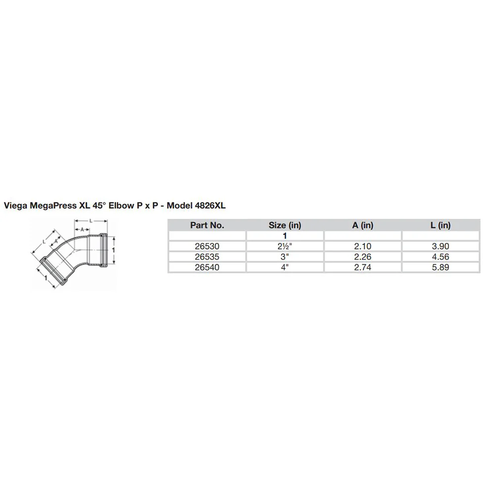Viega MegaPress 4" 45 Carbon Steel Elbow w/FKM - Double Press Connection - Smart Connect Technology [26540] - Image 2