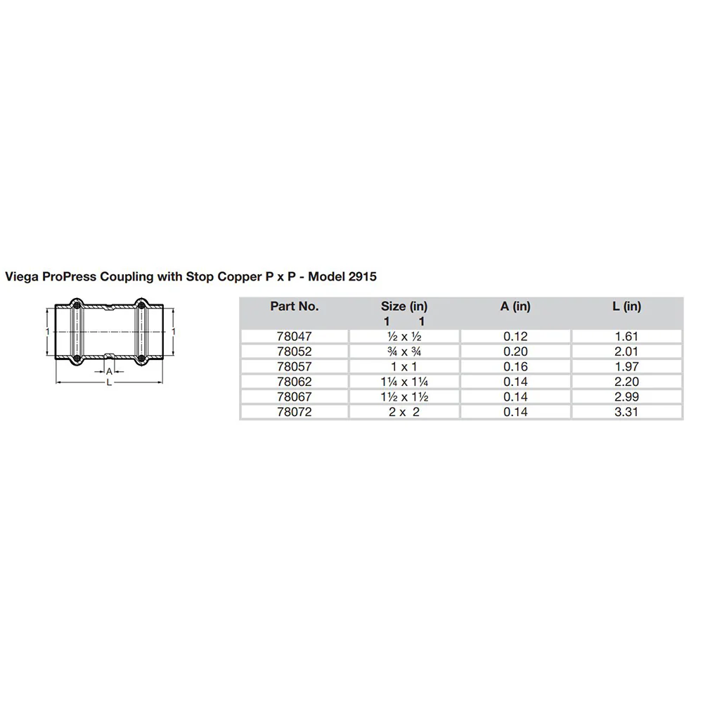 Viega ProPress 1/2" Copper Coupling w/Stop - Double Press Connection - Smart Connect Technology [78047] - Image 2
