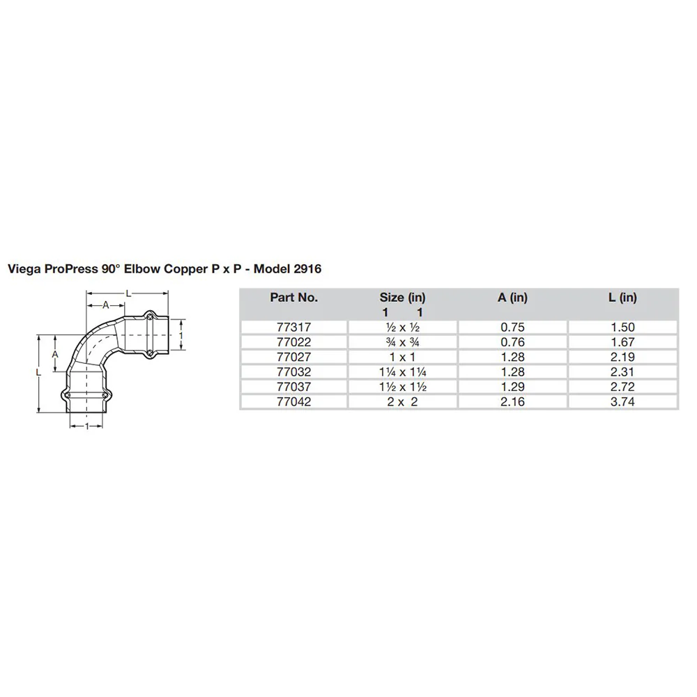 Viega ProPress 1" - 90 Copper Elbow - Double Press Connection - Smart Connect Technology [77027] - Image 2