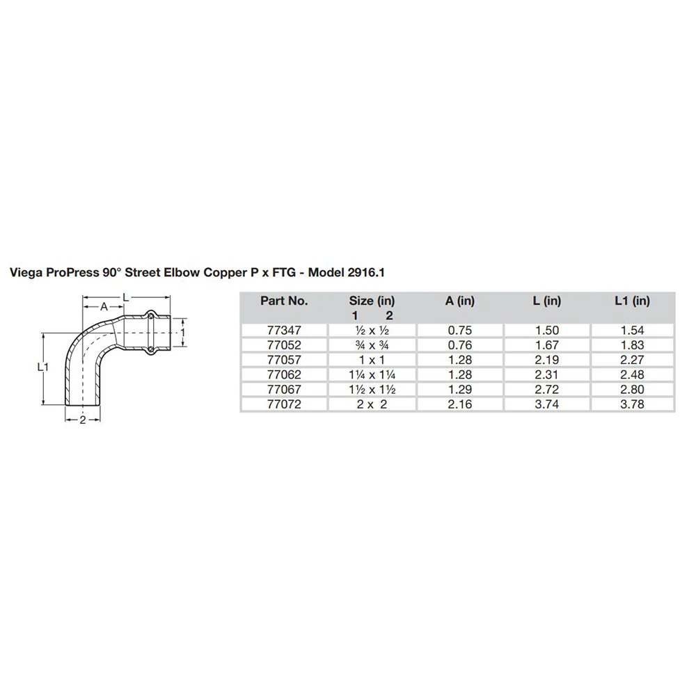 Viega ProPress 1" - 90 Copper Elbow - Street/Press Connection - Smart Connect Technology [77057] - Image 2