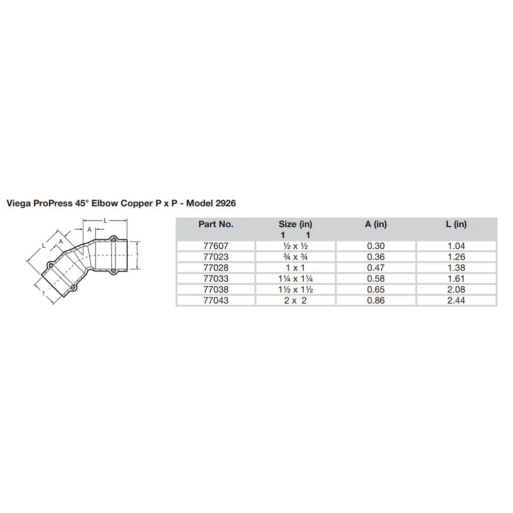 Viega ProPress 2" - 45 Copper Elbow - Double Press Connection - Smart Connect Technology [77043] - Image 2