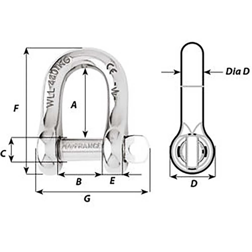 Wichard Captive Pin D Shackle - Diameter 10mm - 13/32" [1405W] - Image 2
