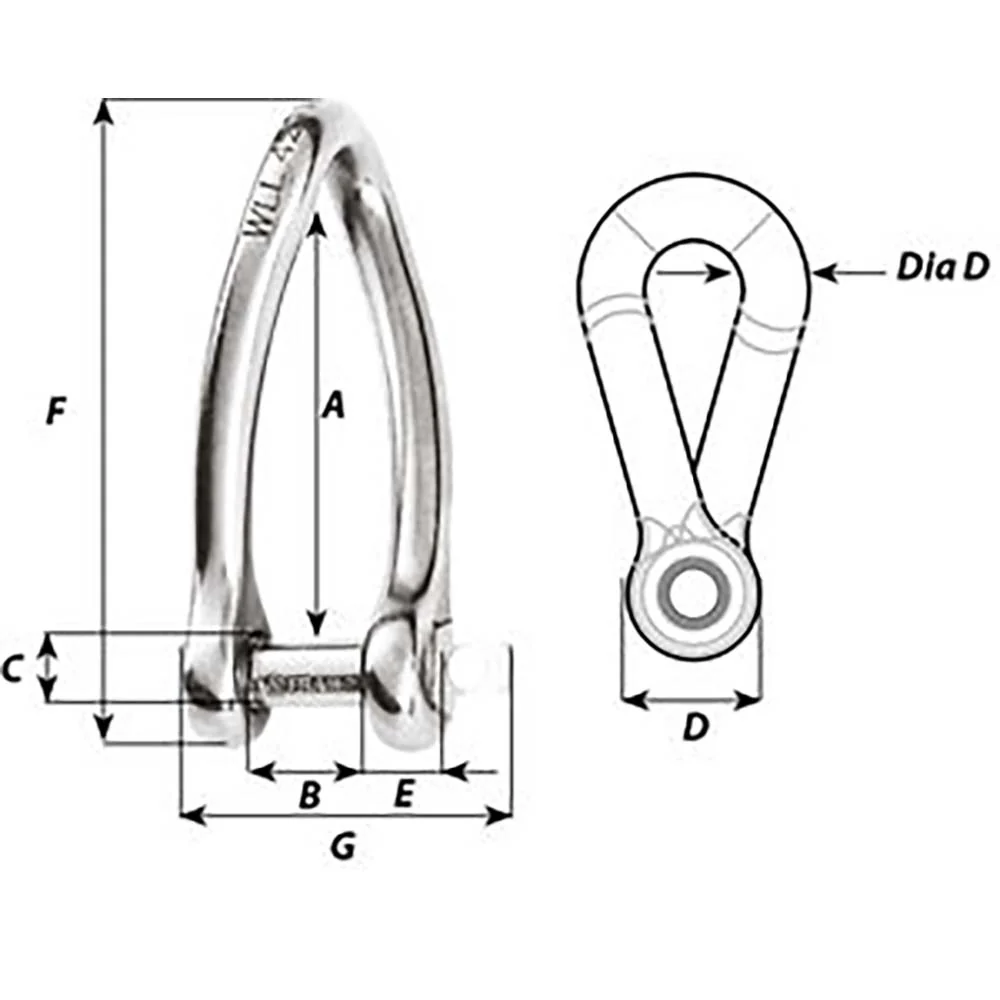 Wichard Captive Pin Twisted Shackle - Diameter 8mm - 5/16" [1424W] - Image 2