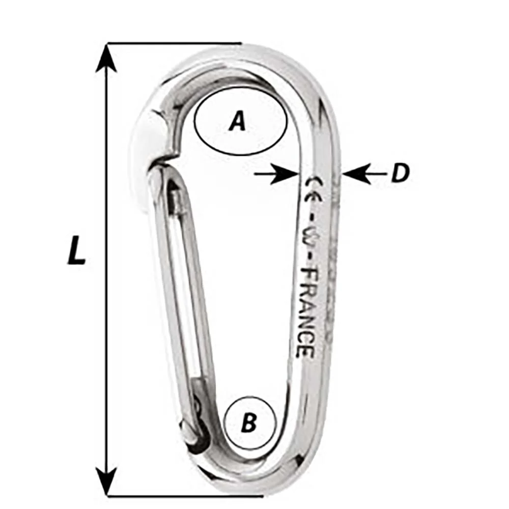 Wichard Symmetric Carbine Hook Without Eye - Length 60mm - 1/4" [2333W] - Image 2